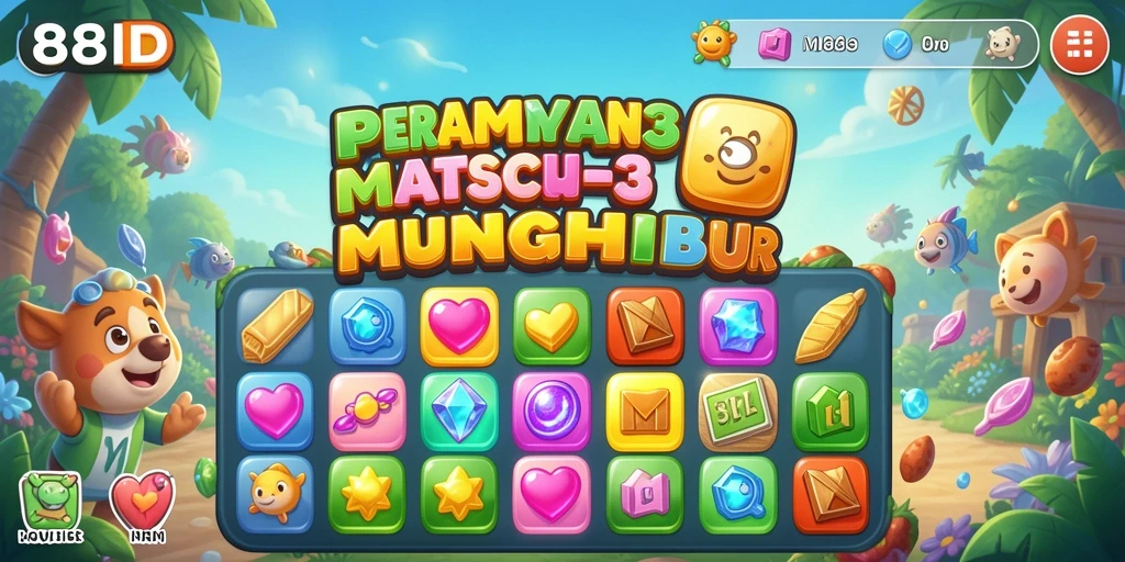 Screenshot permainan 88ID menunjukkan aksi mencocokkan bata warna-warni.