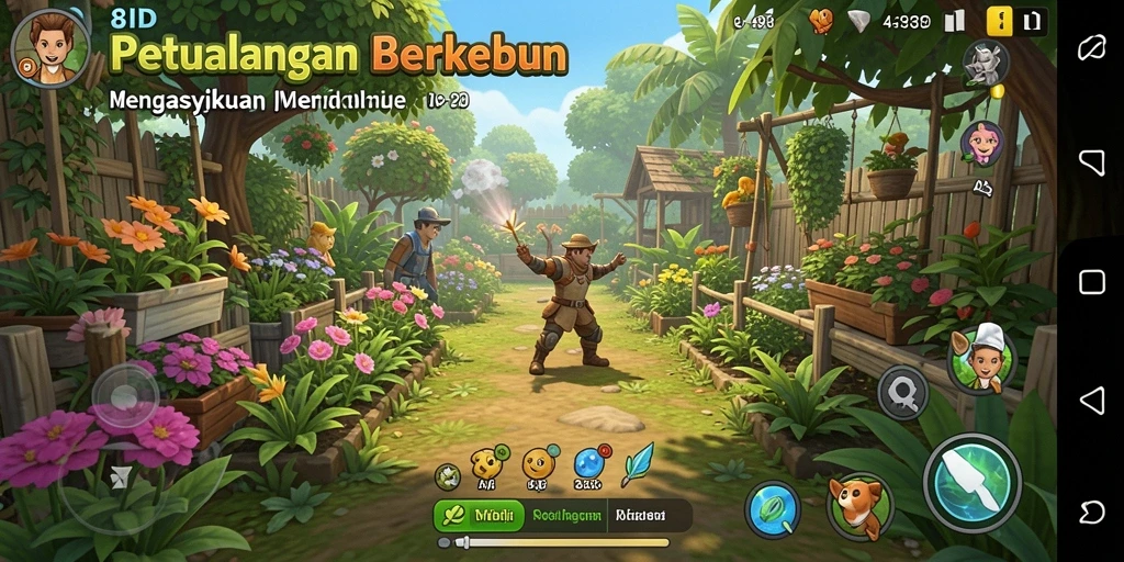 Gameplay 8ID yang menarik dengan berbagai aktivitas berkebun.