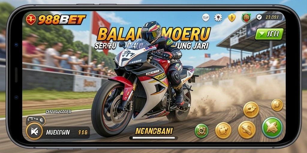 Tampilan gameplay seru dari 988BET dengan balapan motor yang menarik.