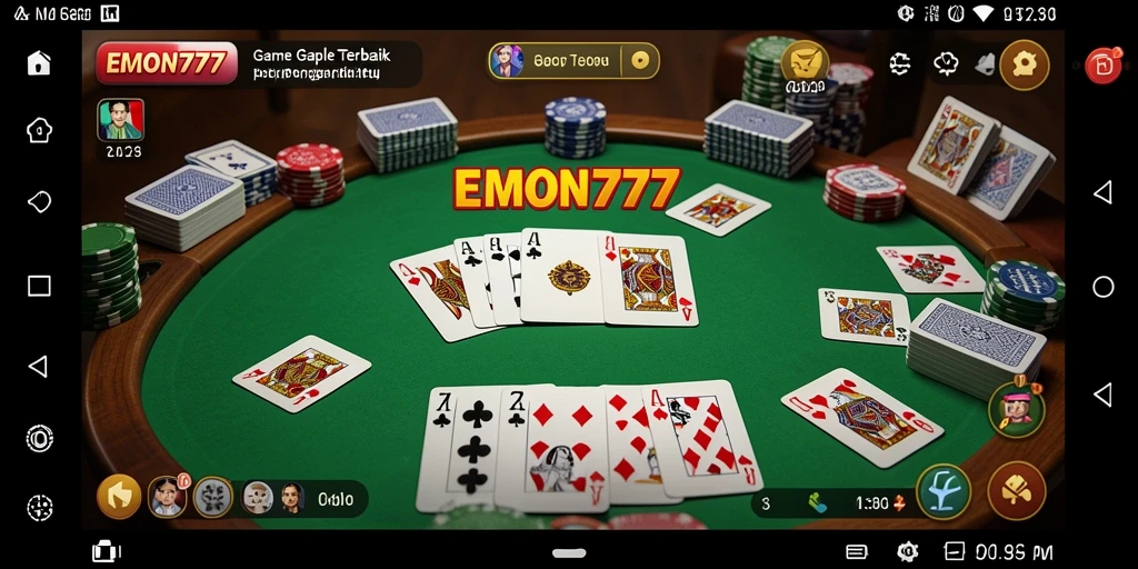 Screenshot utama EMON777 menunjukkan gameplay Gaple yang seru dan interaktif.