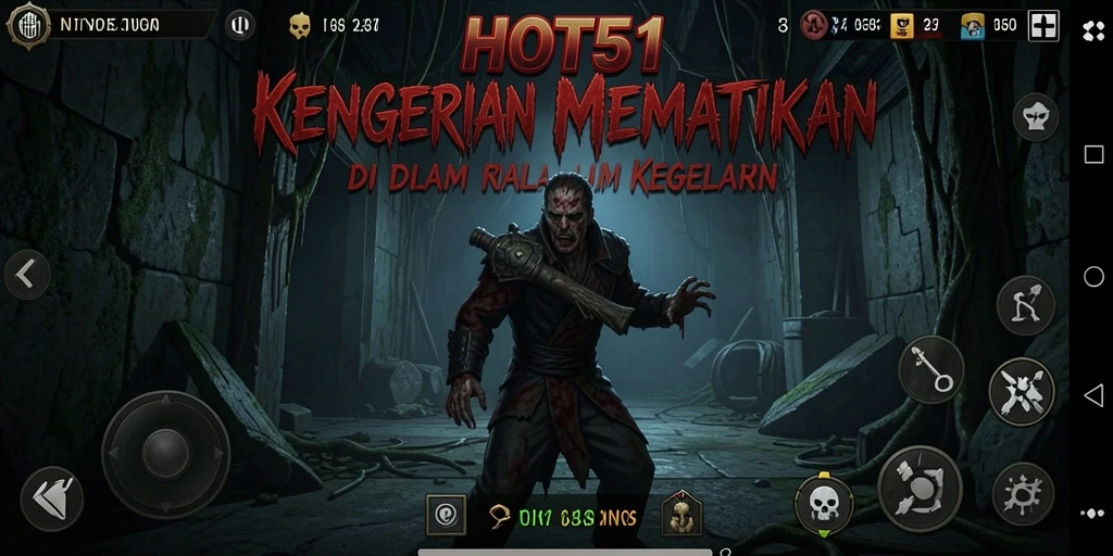 Tangkapan layar gameplay HOT51 yang menampilkan suasana menyeramkan dan kegelapan.