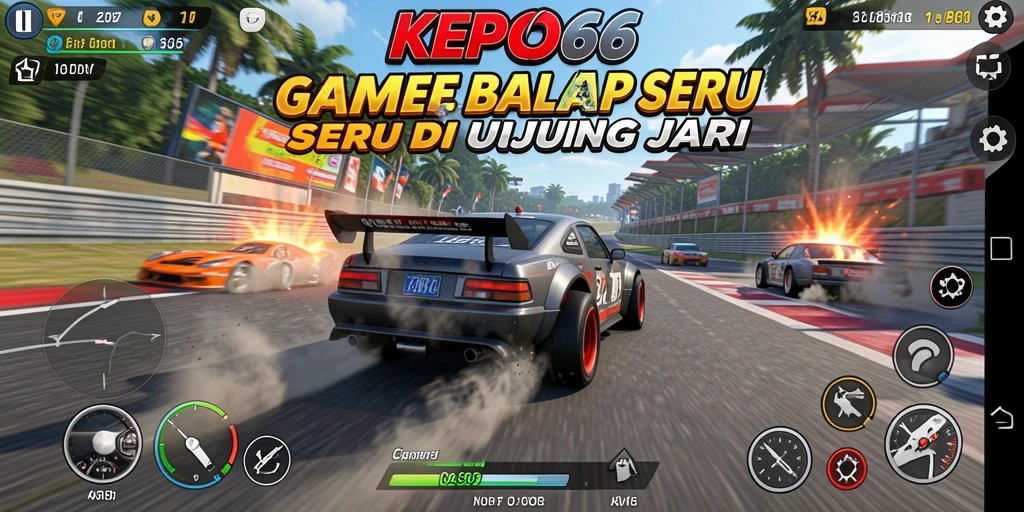 Gameplay KEPO66 menampilkan balapan seru di trek yang menantang.