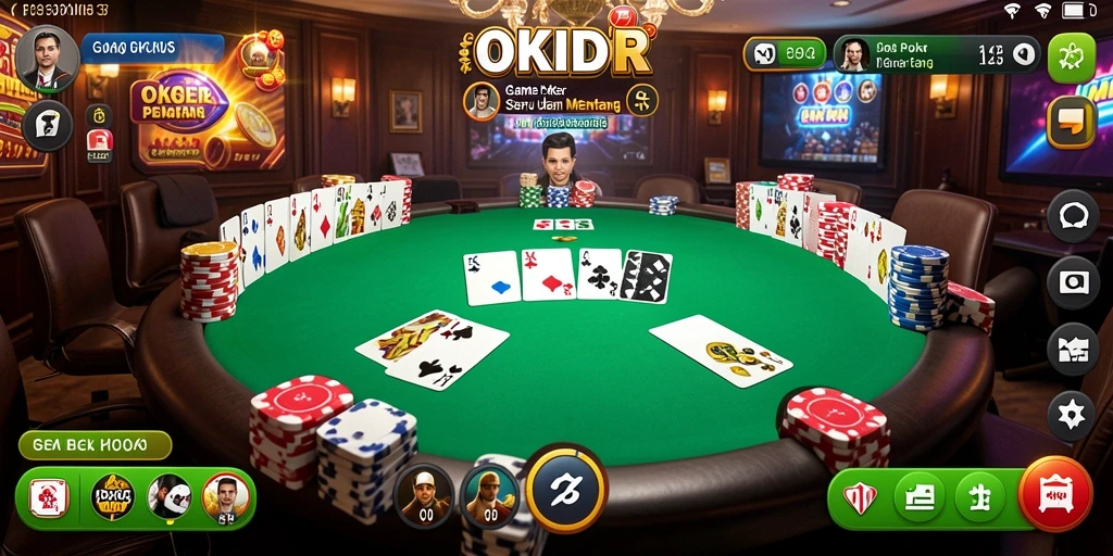 Tangkapan layar gameplay seru dari OKIDR yang menggambarkan suasana permainan poker.
