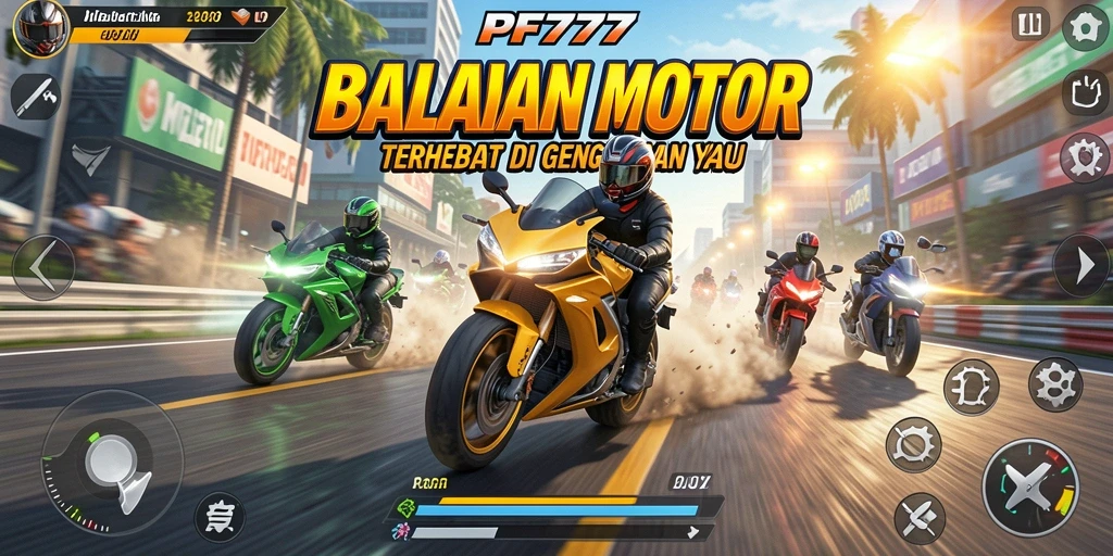 Screenshot menunjukkan aksi balapan motor yang seru dan mendebarkan.