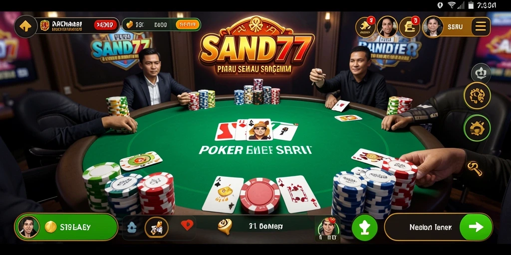 Tampilan gameplay poker yang menegangkan dan seru di SAND77.