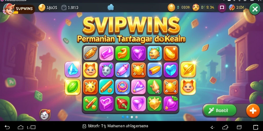 Tampilan menarik dari gameplay Match-3 SVIPWINS dengan permata berwarna-warni.