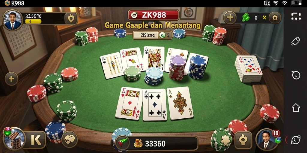 Tampilan utama gameplay Gaple di ZK988 yang seru.